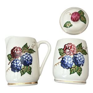 Vintage Knott's Berry Farm Hand Painted Sugar & Creamer Lid Set 3 Piece